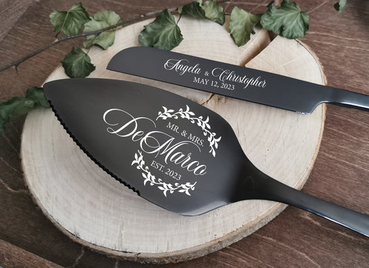 Wedding cake serving set, Personalized Birthday Anniversary Knife Server Gift Custom engraved black gothic keepsake My anchor Love Present