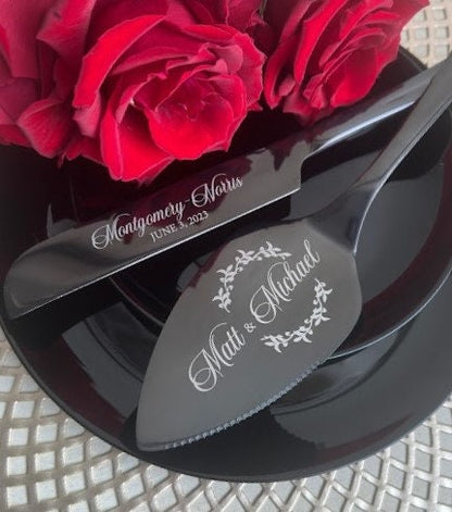 Wedding cake serving set, Personalized Birthday Anniversary Knife Server Gift Custom engraved black gothic keepsake My anchor Love Present