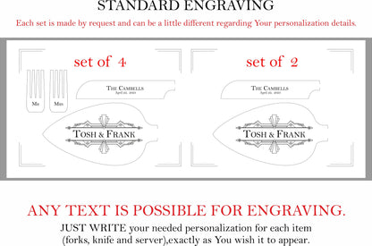 Custom Wedding Cake Cutting Serving Set for Her Him: Engraved Server Knife & Forks, Elegant Flatware Gift for Bridal Shower US TAXES PAID