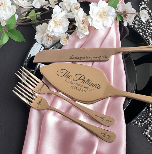 Engraved Cake Knife Server Forks Gift for Wedding Anniversary Bridal Shower Party: Stainless Steel Cutlery Mr Mrs Couple US TAXES PAID