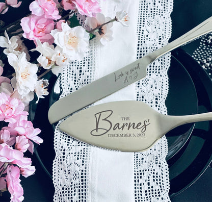 Engraved Wedding Cake Serving Set: Personalized Bridal Shower Gift