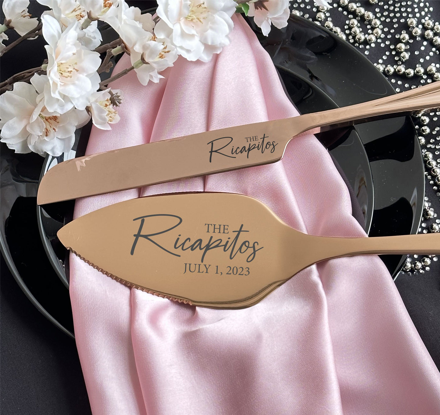 Engraved Wedding Cake Serving Set: Personalized Bridal Shower Gift