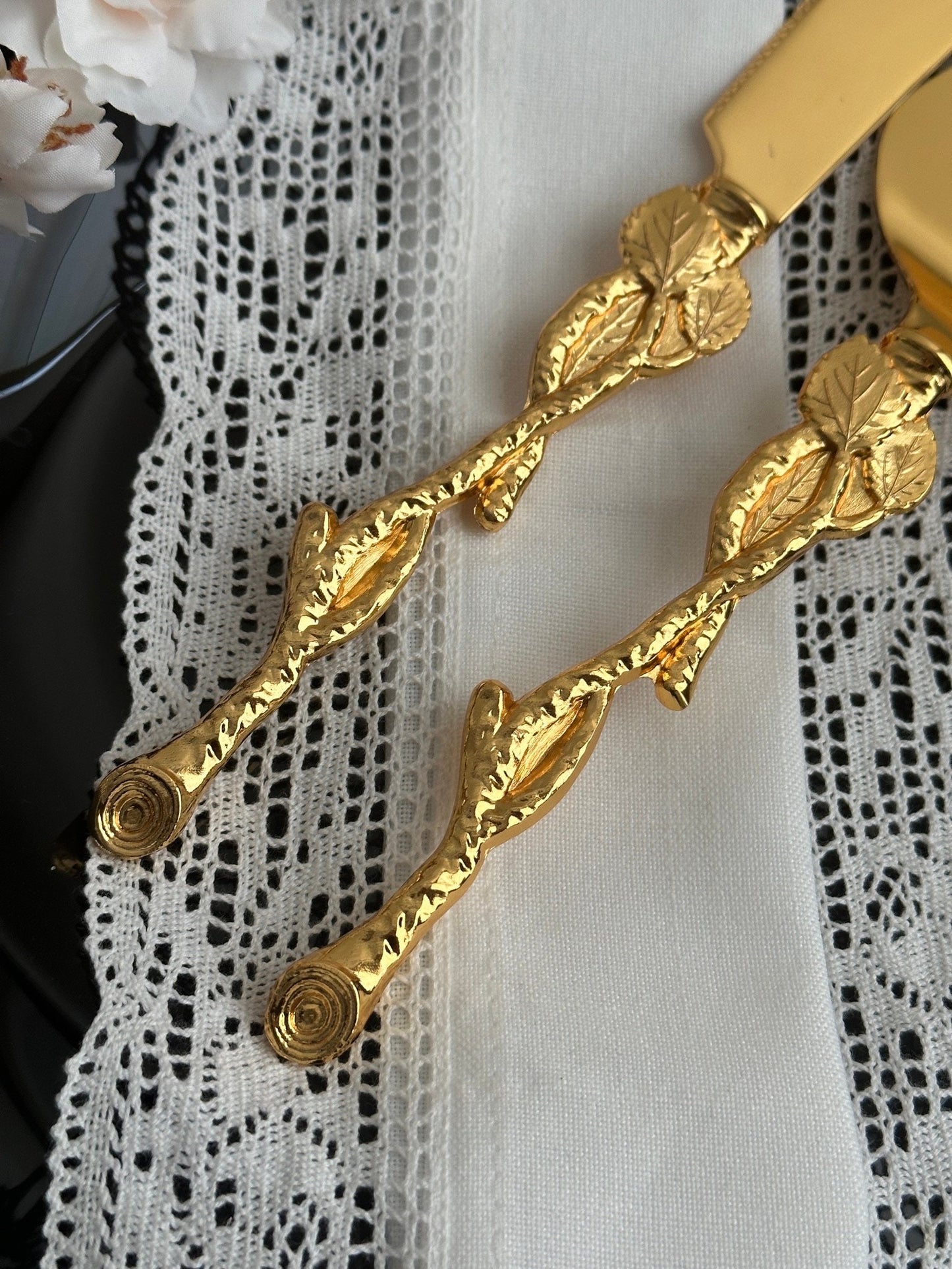 Personalized Gold Wedding Cake Serving Set: Engraved Knife & Server Keepsake