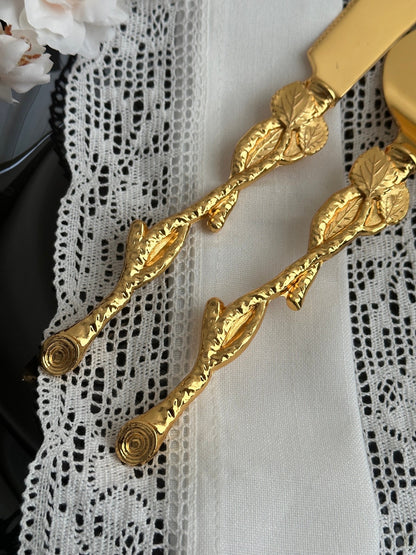 Personalized Gold Wedding Cake Serving Set: Engraved Knife & Server Keepsake