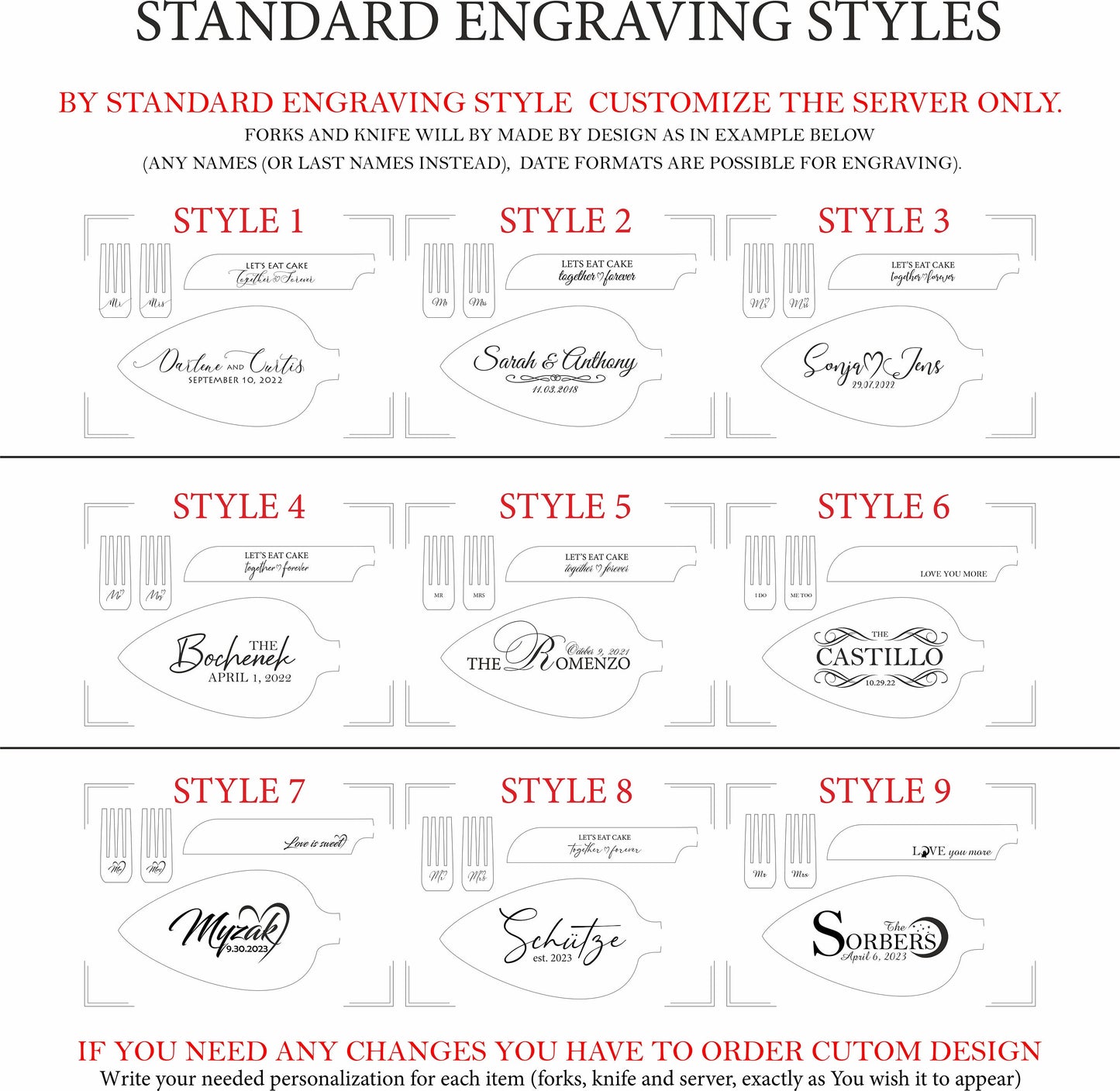 Personalized Wedding Cake Cutting Set for Couple: Engraved Stainless Steel Knife, Server & Forks from Bridesmaid, Bridal Shower Gift