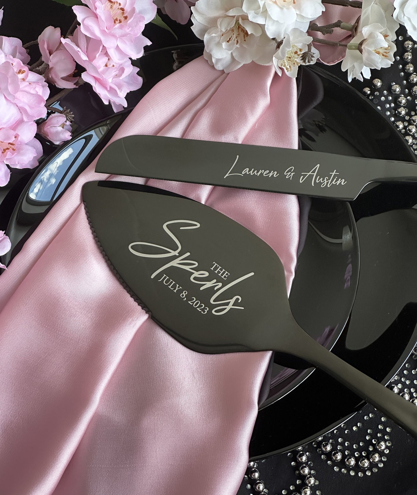 Engraved Wedding Cake Serving Set: Personalized Bridal Shower Gift