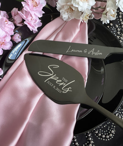 Engraved Wedding Cake Serving Set: Personalized Bridal Shower Gift