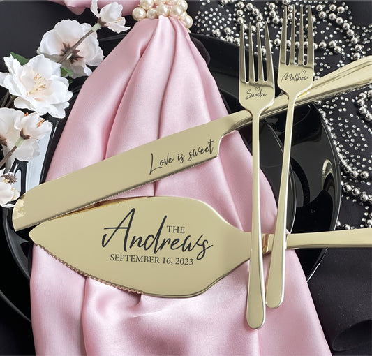 Engraved Wedding Cake Serving Set: Personalized Bridal Shower Gift