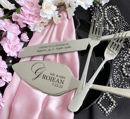 Engraved Wedding Cake Cutting Set: Personalized Stainless Steel Knife & Server