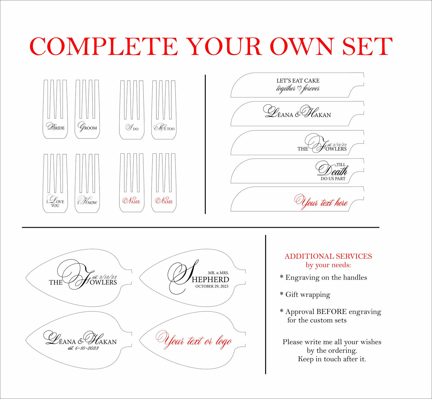 Engraved Wedding Cake Cutting Set: Personalized Stainless Steel Knife & Server