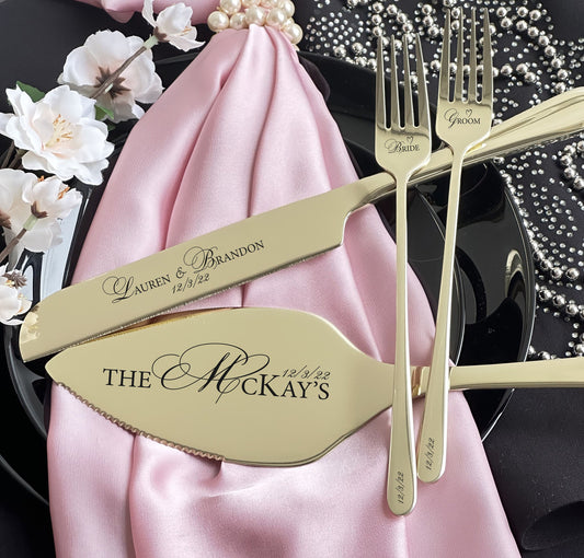 Engraved Wedding Cake Cutting Set: Personalized Stainless Steel Knife & Server