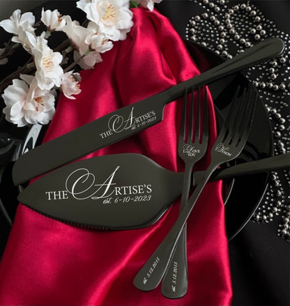 Engraved Wedding Cake Cutting Set: Personalized Stainless Steel Knife & Server