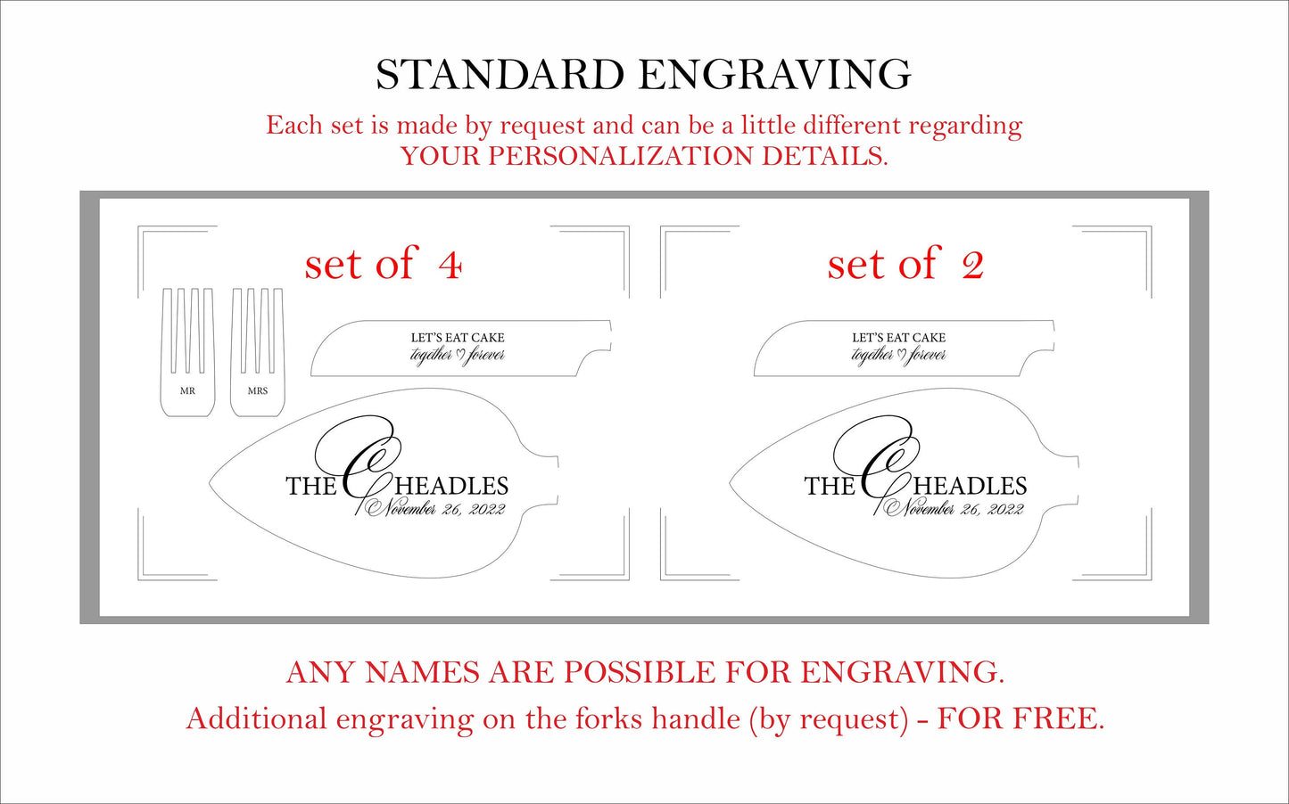 Engraved Wedding Cake Cutting Set: Personalized Stainless Steel Knife & Server