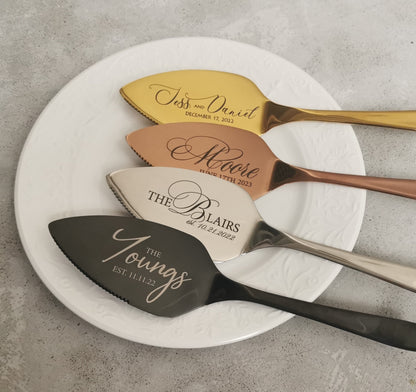 Custom Wedding Cake Cutting Set: Engraved Autumn Server, Knife & Forks, Gothic Bridal Shower Gift US TAXES INCLUDED