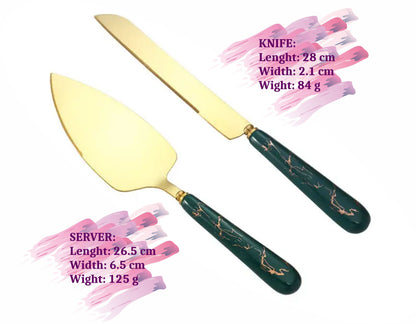 Wedding Knife and Server with Ceramic Handle: Custom Engraved Cake Cutting Set for Table Centerpiece, Bridal Shower, Anniversary Gift