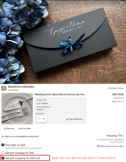 Elegante goldene Edelstahl-Hochzeitsgabeln mit individueller Gravur: Geschenkverpackung – Erinnerungsstück für das Ehepaar