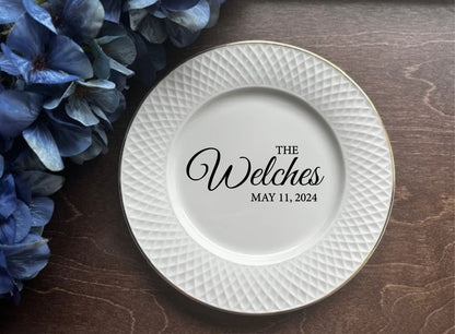 Personalized Porcelain Wedding Plate for Cake Cutting Serving Tasting Ceremony: Elegant Keepsake with Last Name Initials, Date, Mr Mrs Logo