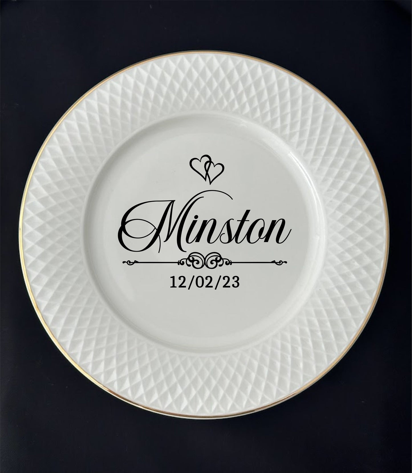 Personalized Porcelain Plate with Gold Trim for Wedding Anniversary: Elegant Wedding Keepsake for Son Daughter, US TAXES PAID