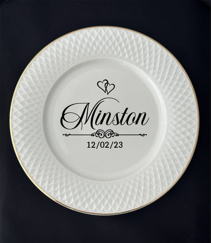 Personalized Porcelain Plate with Gold Trim for Wedding Anniversary: Elegant Wedding Keepsake for Son Daughter, US TAXES PAID