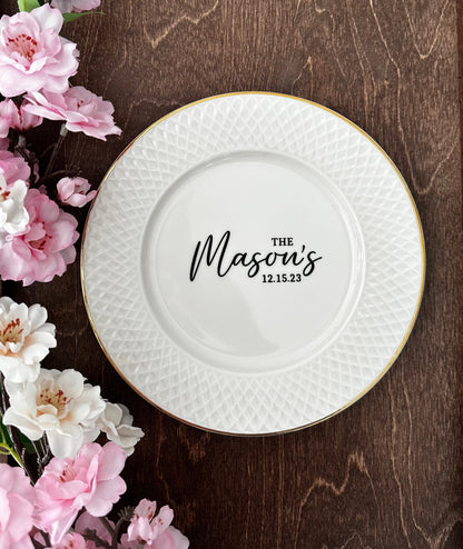 Personalized Wedding Plate & Gold Forks Set: Engraved Keepsake Gift
