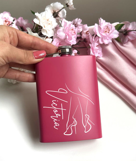 Personalized Name Engraved 8oz Flask Custom Stainless steel Hip Flask for Bride Bridesmaids Girlfriend Girls Wedding Birthday Party Souvenir