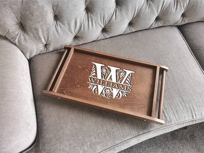 Personalized Breakfast Tray with Legs, Wooden Folding Laptop Desk with Engraved Name, Logo, Adjustable Bed Tray Table for Morning Coffee