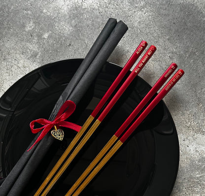 Engraved Metal Chopsticks Set: Personalized Asian Food Cutlery