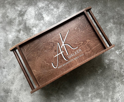 Personalized Breakfast Tray with Legs, Wooden Folding Laptop Desk with Engraved Name, Logo, Adjustable Bed Tray Table for Morning Coffee