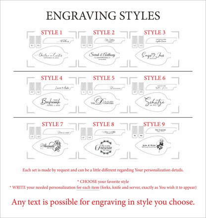 Engraved Wedding Cake Cutting Set for Bride and Groom: Personalized Stainless Steel Server Knife & Forks, NO EXTRA FEES