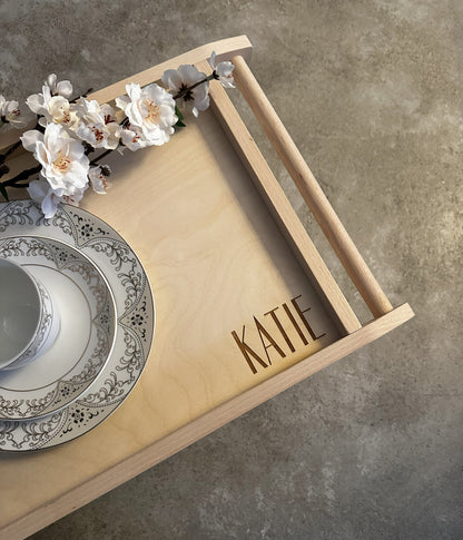 Engraved Wooden Bed Tray Table: Personalized Folding Breakfast Desk