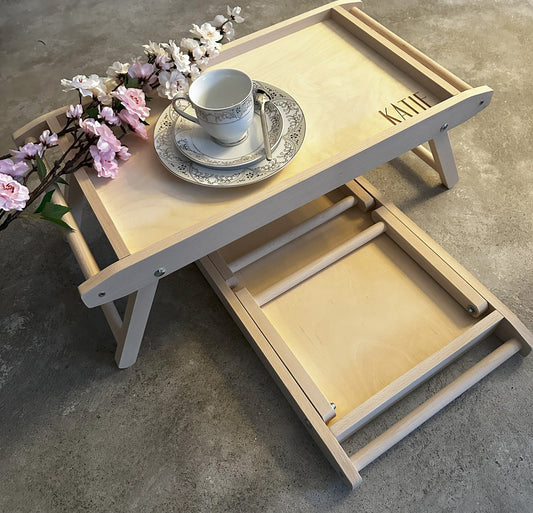 Engraved Wooden Bed Tray Table: Personalized Folding Breakfast Desk