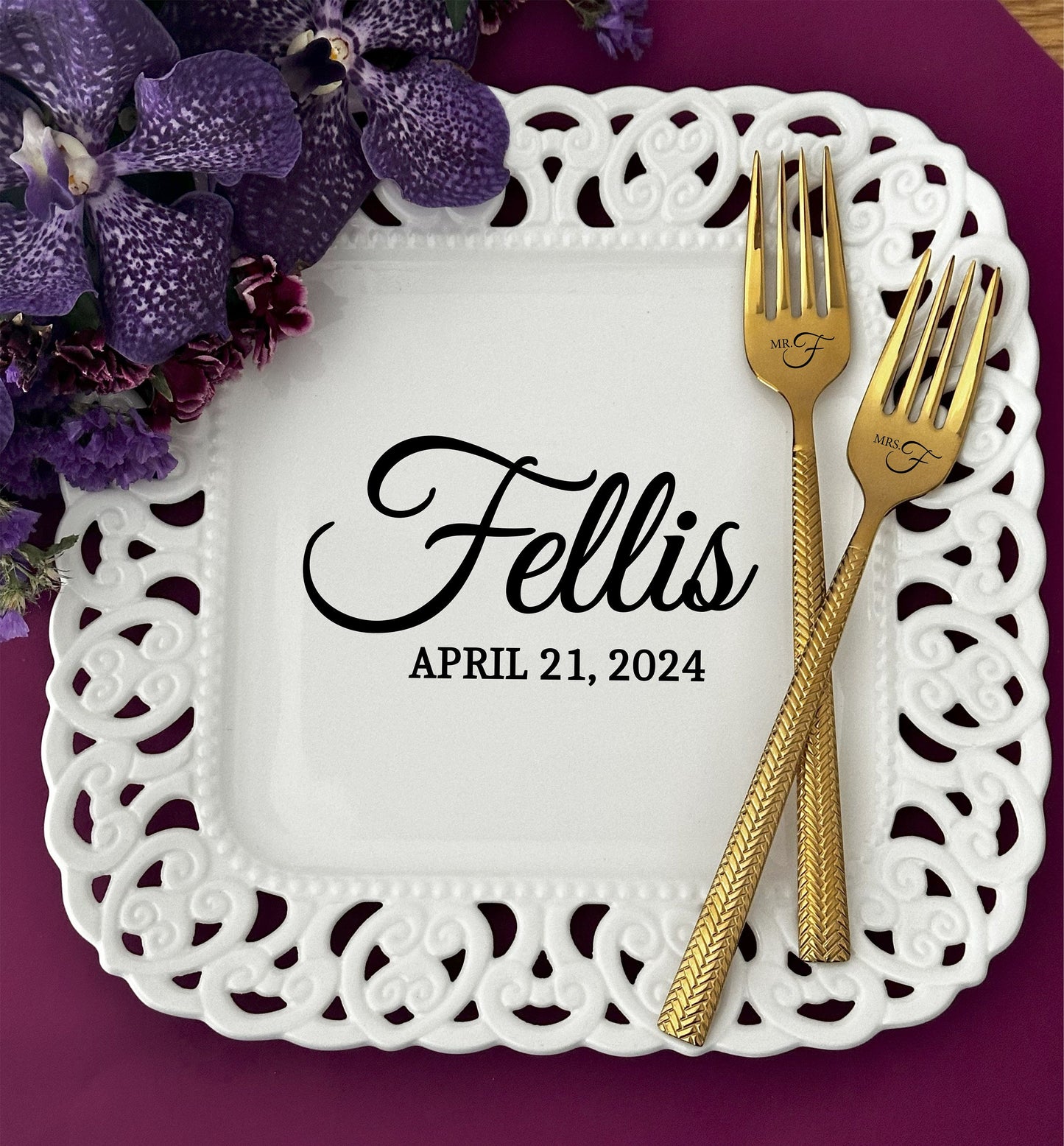 Personalized 25th Anniversary Plate & Engraved Forks: Couple Keepsake