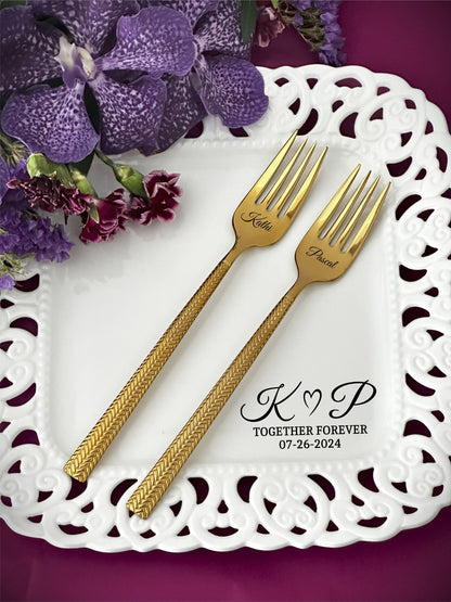 Personalized 25th Anniversary Plate & Engraved Forks: Couple Keepsake