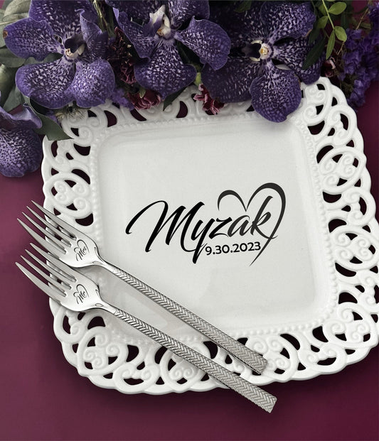 Personalized 25th Anniversary Plate & Engraved Forks: Couple Keepsake