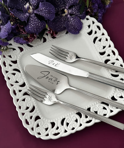 Personalized Wedding Cake Cutting Set: Engraved Stainless Steel Bridal Keepsake