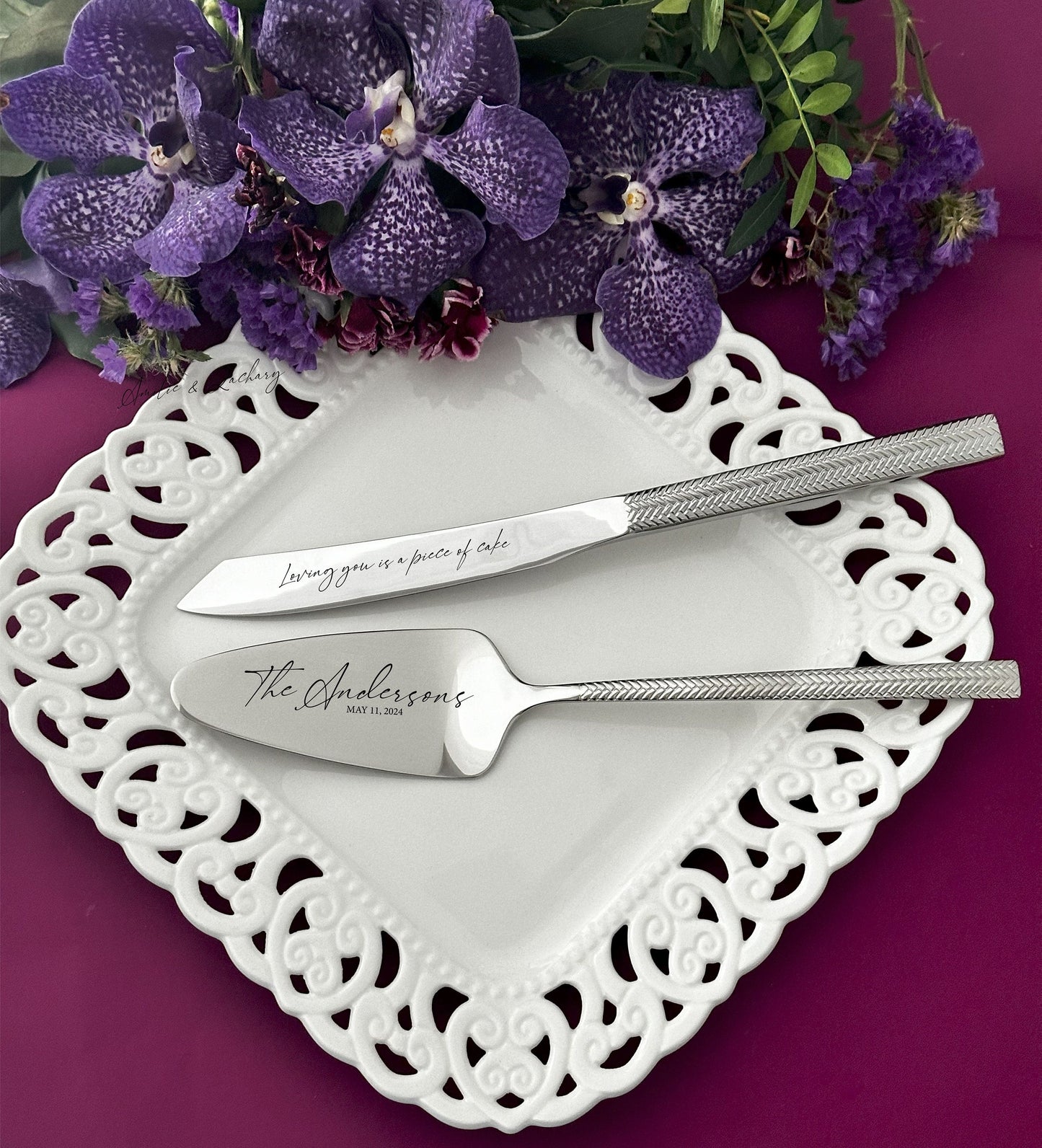 Personalized Wedding Cake Cutting Set: Engraved Stainless Steel Bridal Keepsake