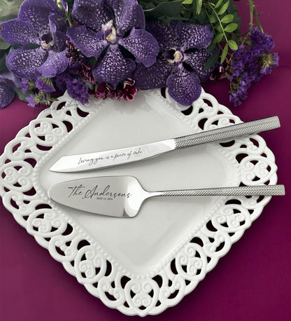 Personalized Wedding Cake Cutting Set: Engraved Stainless Steel Bridal Keepsake