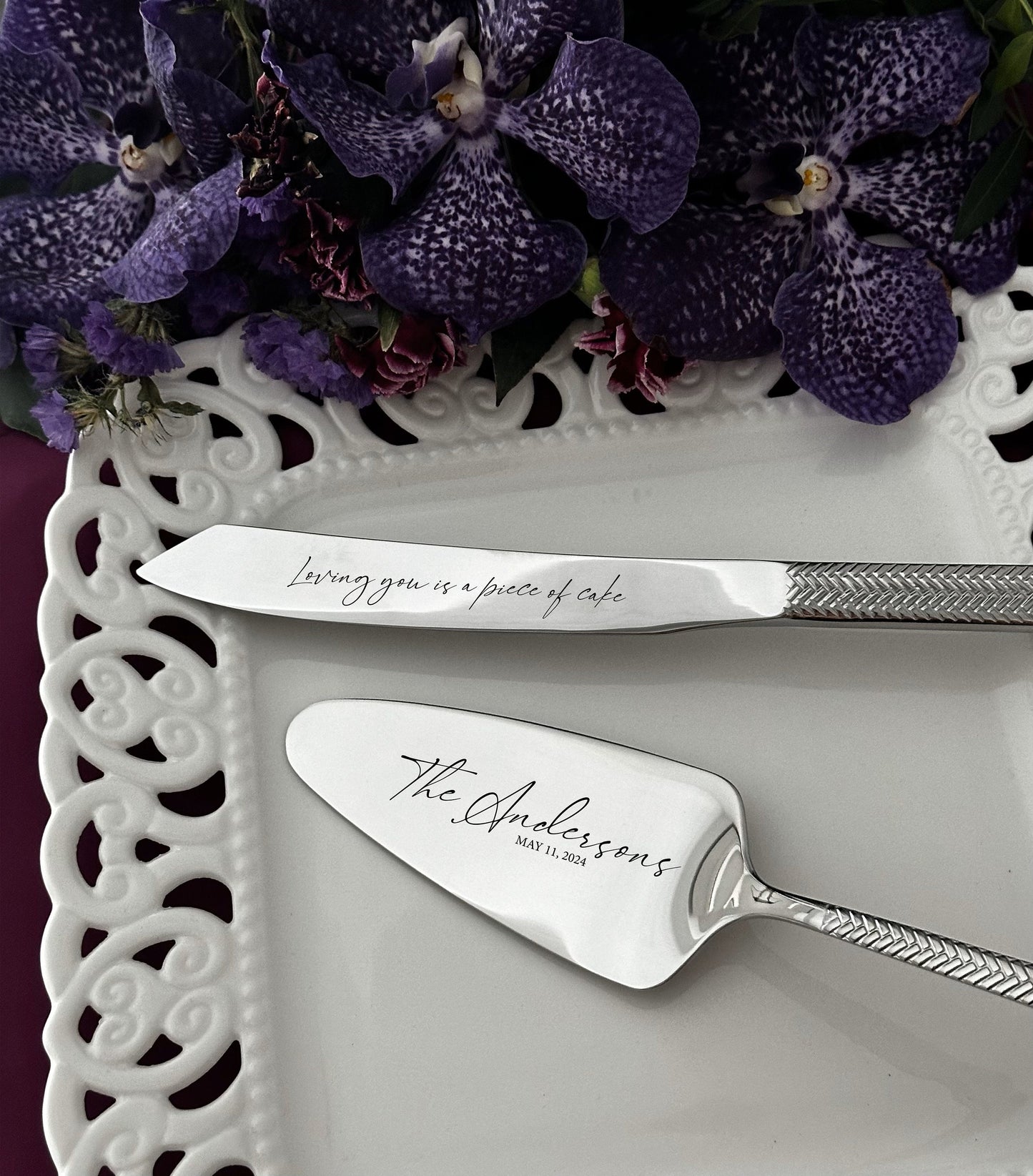 Personalized Wedding Cake Cutting Set: Engraved Stainless Steel Bridal Keepsake