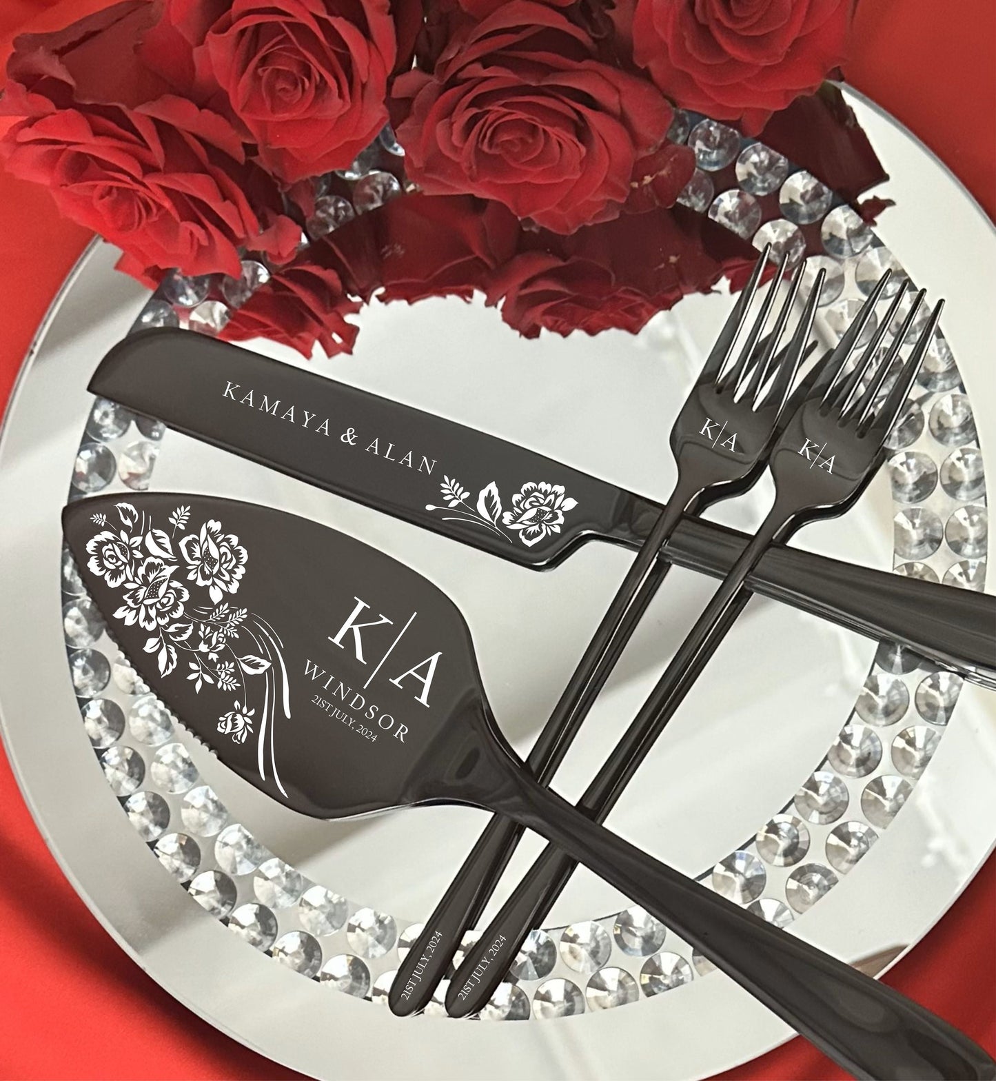 Custom Engraved Cake Cutting Set For Wedding: Solid Cutter & Server Gift for Couple