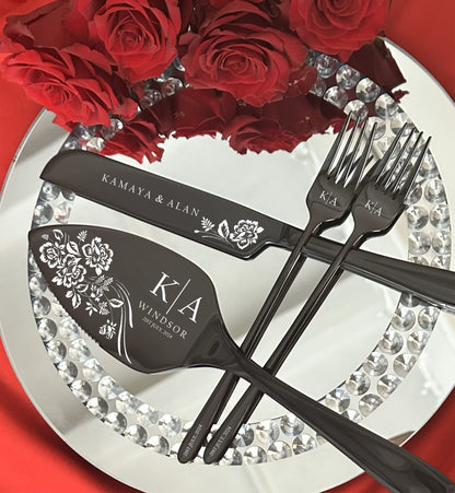 Custom Engraved Cake Cutting Set For Wedding: Solid Cutter & Server Gift for Couple