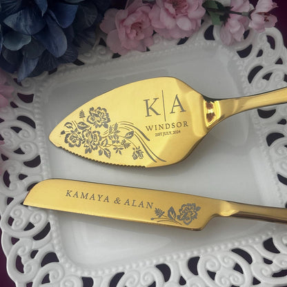 Custom Engraved Cake Cutting Set For Wedding: Solid Cutter & Server Gift for Couple