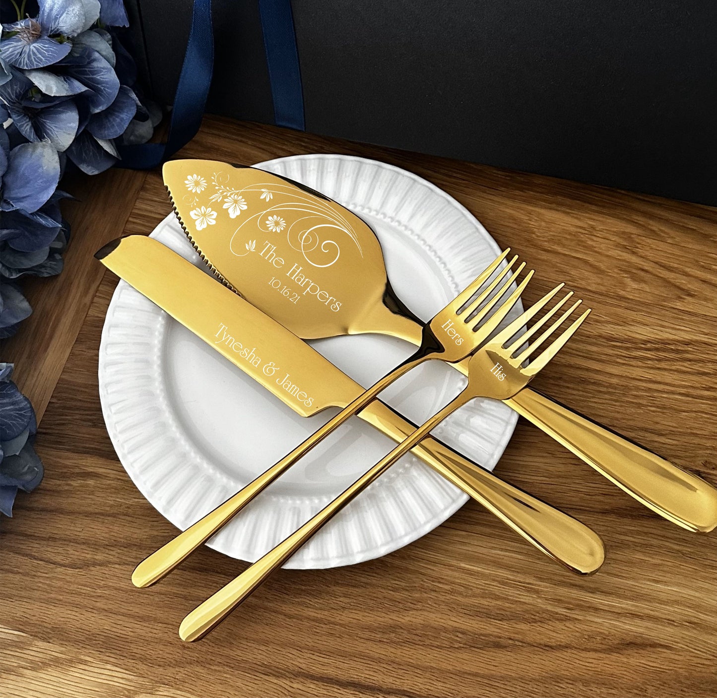 Custom Engraved Cake Cutting Set For Wedding: Solid Cutter & Server Gift for Couple