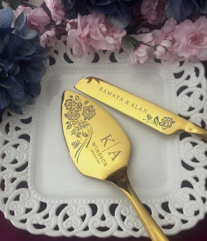 Custom Engraved Cake Cutting Set For Wedding: Solid Cutter & Server Gift for Couple