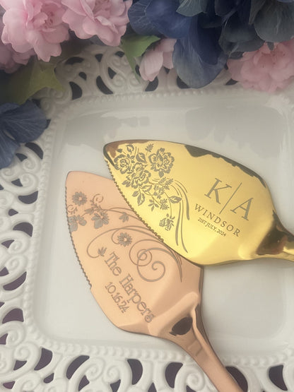 Custom Engraved Cake Cutting Set For Wedding: Solid Cutter & Server Gift for Couple