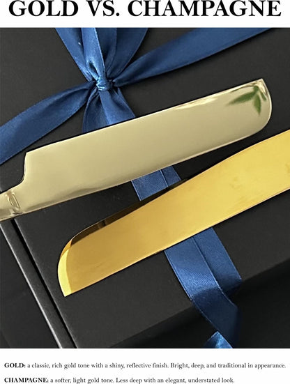 Personalisiertes Hochzeitstorten-Schneideset für Braut und Bräutigam: Individuell graviertes Champagnermesser und -gabeln, Erinnerungsstück zum Jahrestag für das Paar