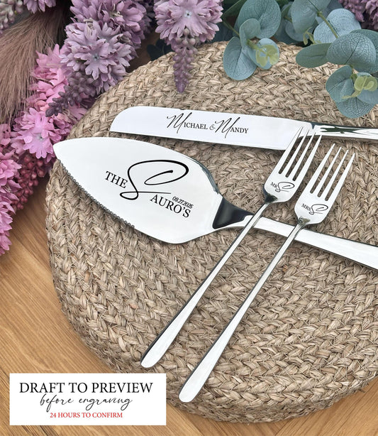 Custom Engraved Cake Cutting Set for Bride and Groom Table: Unique Wedding Reception Gift, Bridal Shower or Anniversary Keepsake