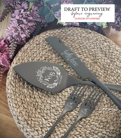 Wedding Knife Server Forks Gift for Bride and Groom: Personalized Cake Cutting Set with Gift Box, New Family Keepsake from Mom Dad