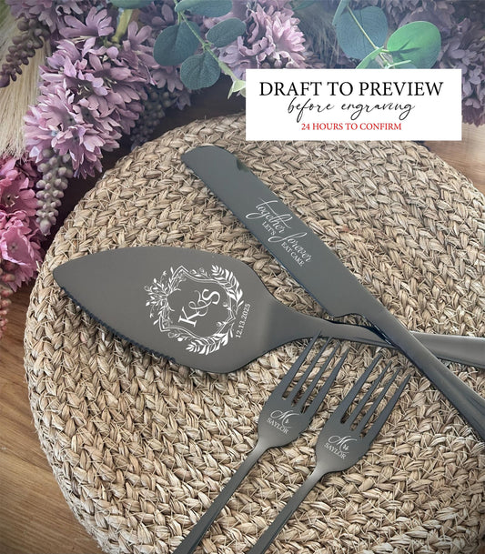 Personalized Cake Cutting Cutlery Kit for Wedding: Luxury Gift Wrapped Keepsake with Customized Engraving for Couple