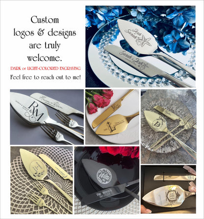 Personalized Wedding Cake Knife Set: Engraved Stainless Steel Cutlery, Mr & Mrs Gift