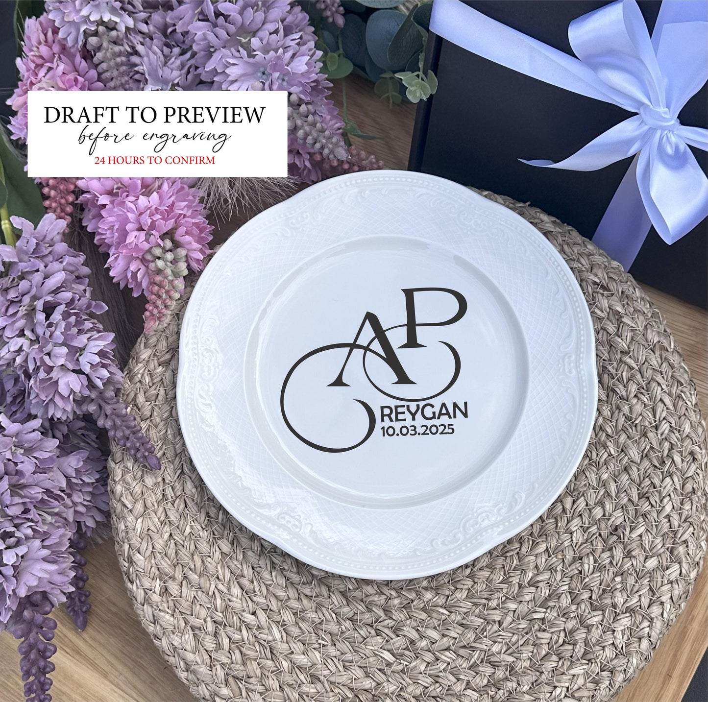 Personalized Wedding Cake Plate Keepsake for Bride Groom: Porcelain Platter for Mr Mrs Table, Anniversary Bridal Shower Gift